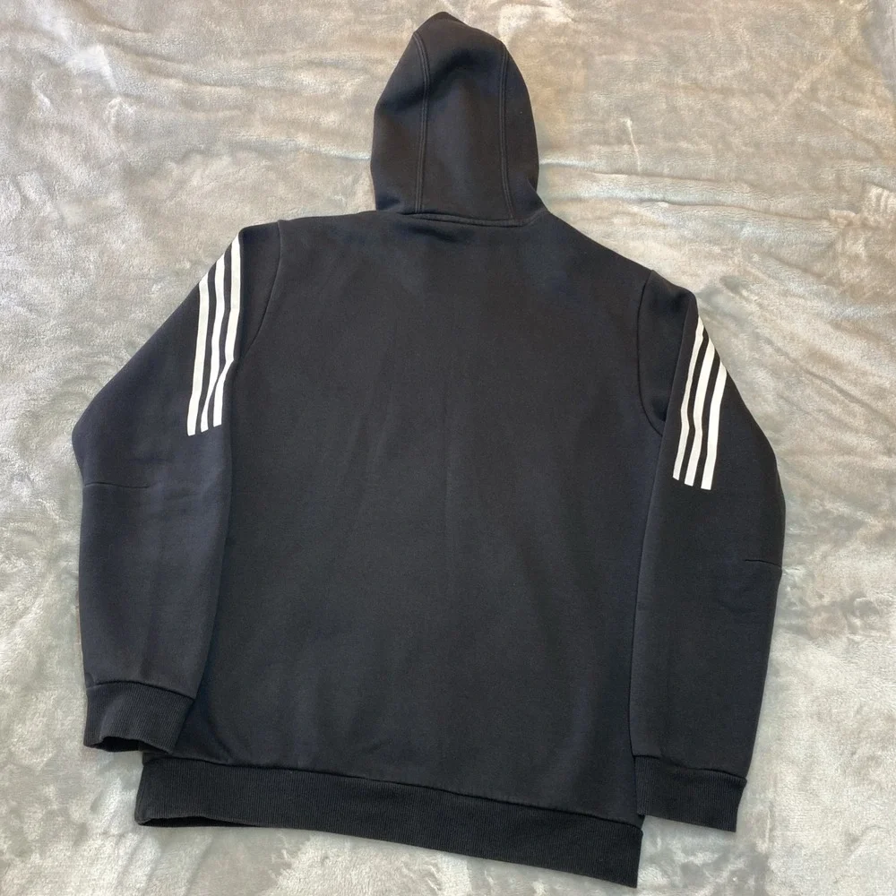 Adidas‎ Hoodie Mens Medium Black 3-Stripes Fleece Pullover Sporty Athletic